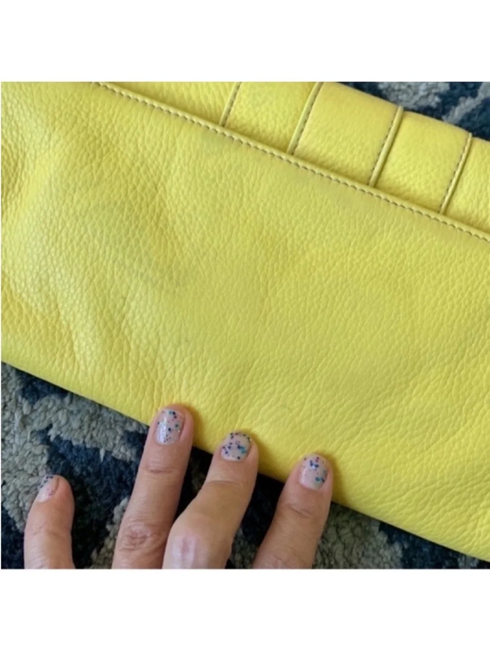 Yellow Vintage Leather Clutch Handbag/Purse Silver Buckle Magnetic Closure